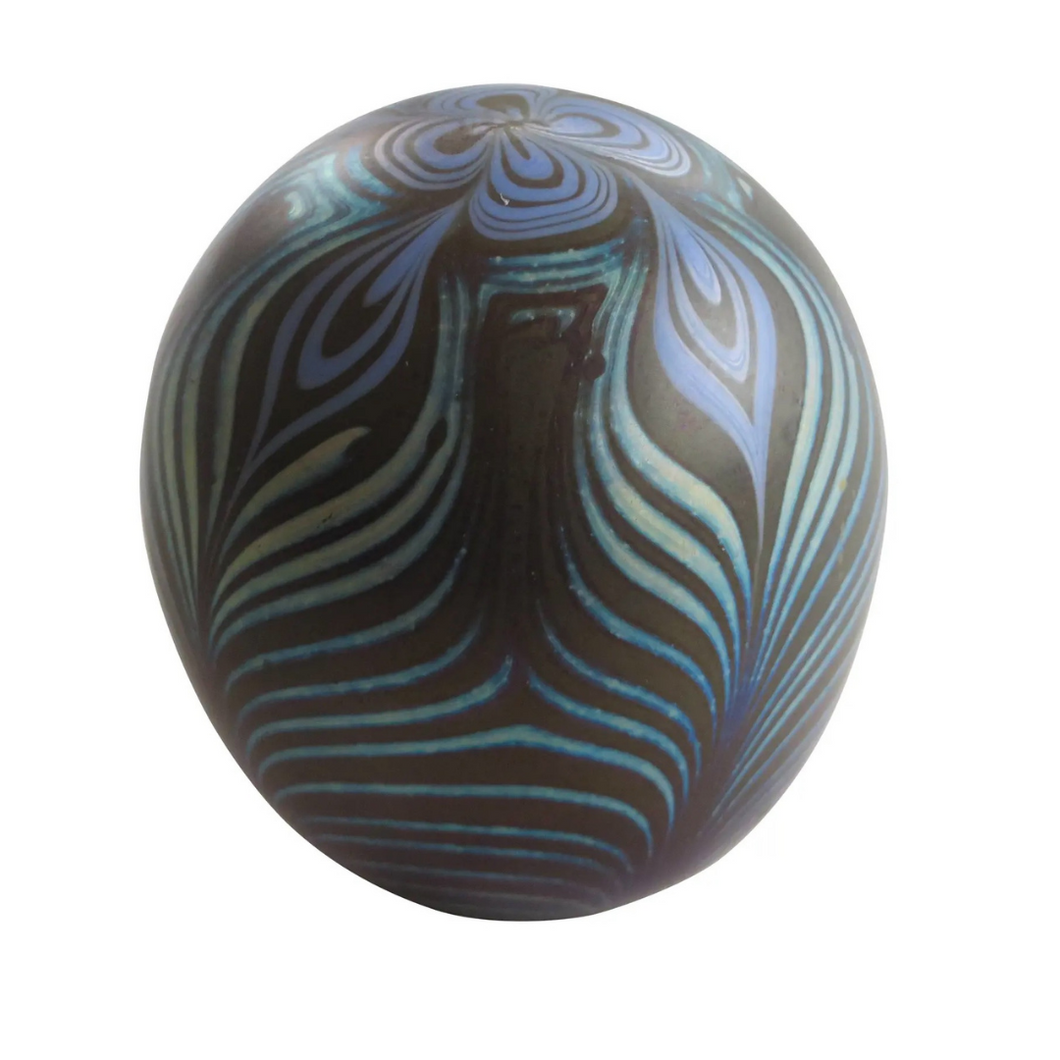 Art Glass Blue and Black Swirl Paperweight