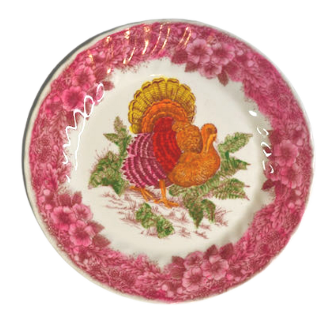 Hand Painted Pink & Orange Vintage Turkey Dishes (Set of 4)